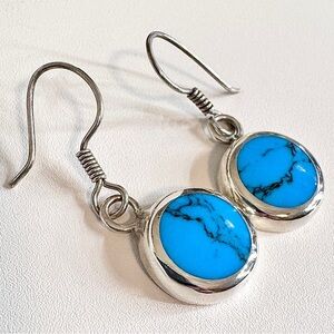 Vintage Taxco TV-73 Sterling Silver 925 Inlaid Turquoise Earrings